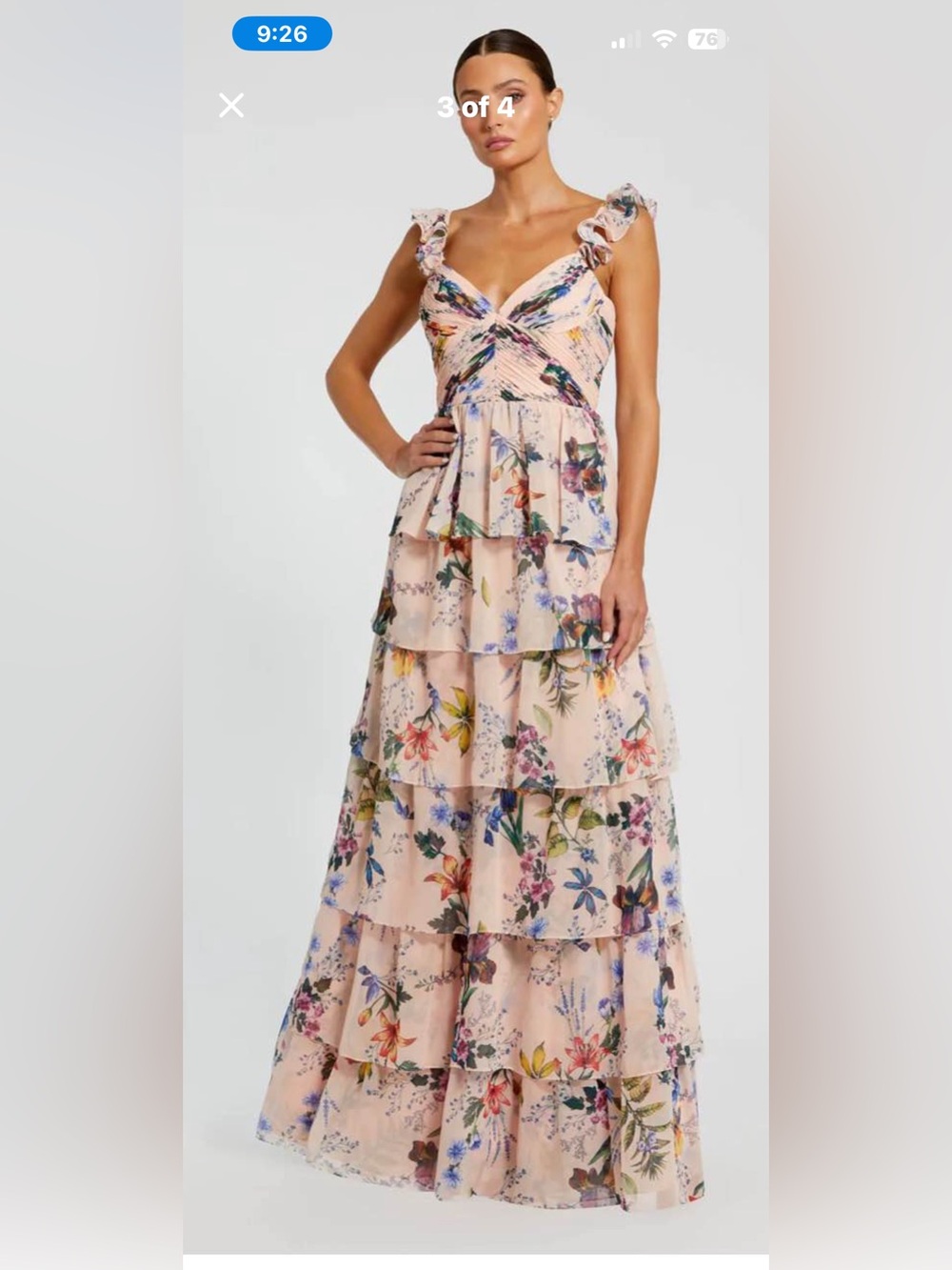 Mac Duggal Blush Pink Floral Tiered Maxi Dress